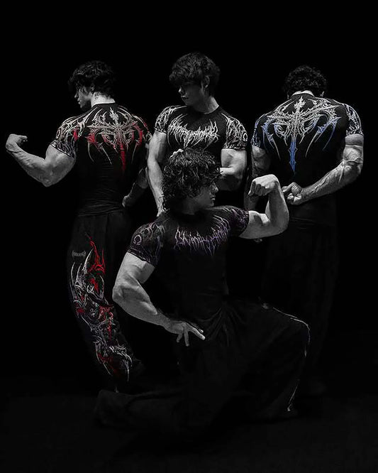 STRONG TIME™ Men's Gothic Gym T-Shirt - High Elasticity Quick Dry Muscle Tee